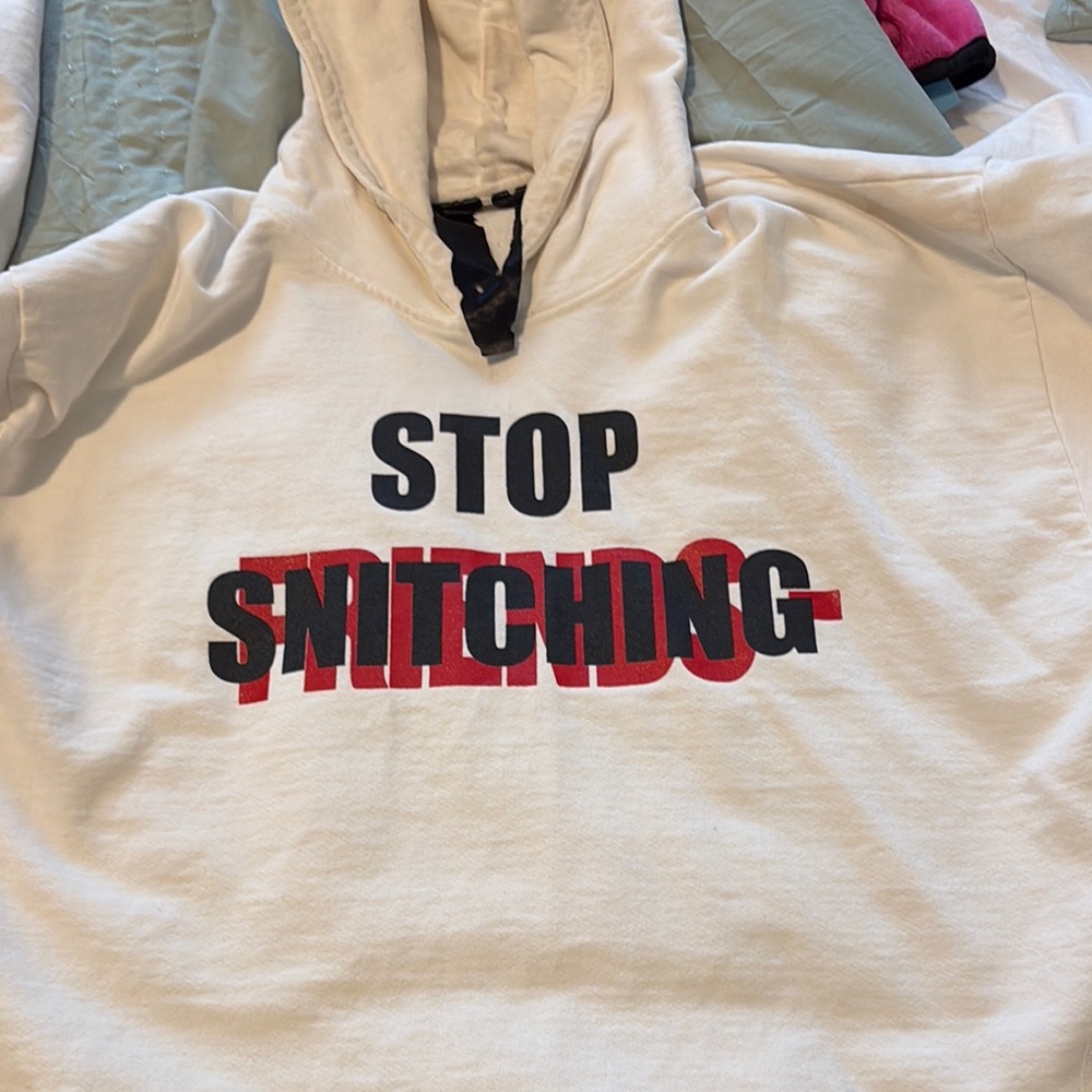 Graphic Hoodie - White with Black and Red Print